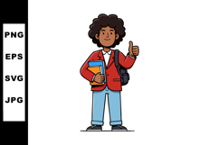Young student with books and backpack giving thumbs up posit Product Image 1