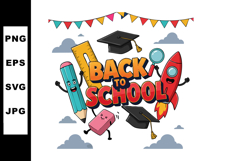Back to School Cartoon Characters with Graduation Caps and R Product Image 1