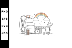 School supplies backpack pencils clock bus and rainbow vecto Product Image 1