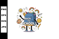 Back to school blue backpack with pencils paint palette rain Product Image 1