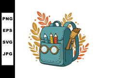 Backpack with pencils paintbrush and glasses with autumn lea Product Image 1