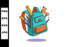 School backpack filled with stationery and art supplies in t Product Image 1