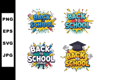 Back to school colorful comic style text with pencils and gr Product Image 1