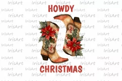 Howdy Christmas PNG, Cowgirl Floral Boots Sublimation Design Product Image 4