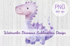 Watercolor Dinosaur Sublimation PNG - Cute Baby Dino Clipart Product Image 1