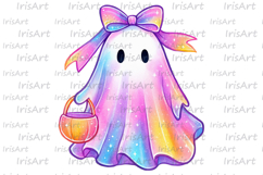 Pastel Iridescent Ghost with Bow PNG - Halloween Sublimation Product Image 4