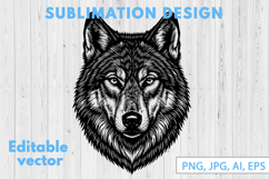 Wolf Linocut Sublimation Design - Black Silhouette PNG Product Image 1