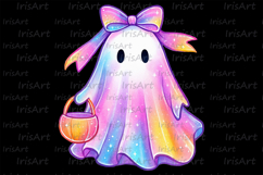 Pastel Iridescent Ghost with Bow PNG - Halloween Sublimation Product Image 5
