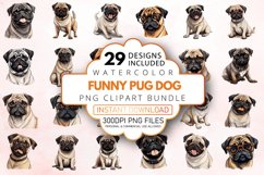 Watercolor Funny Pug Dog Clipart Bundle Product Image 1