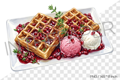 Waffles with Pomegranate PNG Clipart Fruit Watercolor Illust Product Image 1