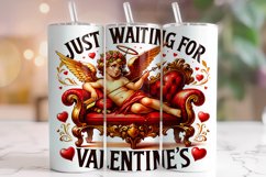 Just Waiting For Valentine&#039;s Tumbler Wrap, Cupid Tumbler PNG Product Image 1