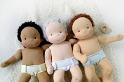 Diaper for 14-15 inch (36-38 cm) Waldorf baby doll, including printable PDF sewing pattern and step-by-step tutorial for creating handmade doll clothes and accessories, perfect for DIY projects.