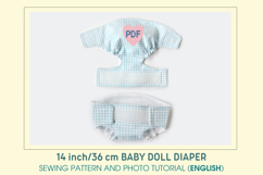 Diaper for 14-15 inch (36-38 cm) Waldorf baby doll, including printable PDF sewing pattern and step-by-step tutorial for creating handmade doll clothes and accessories, perfect for DIY projects.