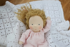 Clothes set for 7 inch (18 cm) Waldorf doll, including printable PDF sewing patterns and step-by-step tutorials for creating handmade doll outfits, perfect for DIY sewing projects and gifts.