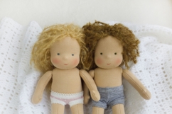 Clothes set for 7 inch (18 cm) Waldorf doll, including printable PDF sewing patterns and step-by-step tutorials for creating handmade doll outfits, perfect for DIY sewing projects and gifts.