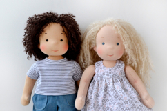 Clothes set for 15 inch (36 cm) Waldorf doll, including printable PDF sewing patterns and step-by-step tutorials for creating handmade doll outfits, perfect for DIY sewing projects and handmade gifts.