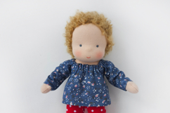 Clothes set for 7 inch (18 cm) Waldorf doll, including printable PDF sewing patterns and step-by-step tutorials for creating handmade doll outfits, perfect for DIY sewing projects and gifts.