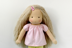 Clothes set for 13 inch (33 cm) Waldorf doll, including printable PDF sewing patterns and step-by-step tutorials for creating handmade doll outfits, perfect for DIY sewing projects and gifts.