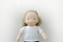 Clothes set for 11 inch (28 cm) Waldorf doll, including printable PDF sewing patterns and step-by-step tutorials for creating handmade doll outfits, perfect for DIY sewing projects and gifts.