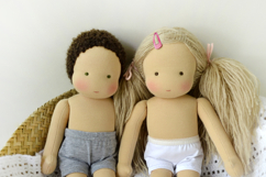 Clothes set for 13 inch (33 cm) Waldorf doll, including printable PDF sewing patterns and step-by-step tutorials for creating handmade doll outfits, perfect for DIY sewing projects and gifts.