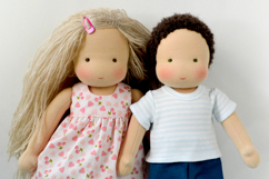 Clothes set for 13 inch (33 cm) Waldorf doll, including printable PDF sewing patterns and step-by-step tutorials for creating handmade doll outfits, perfect for DIY sewing projects and gifts.