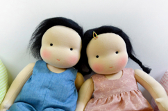 Clothes set for 13 inch (33 cm) Waldorf doll, including printable PDF sewing patterns and step-by-step tutorials for creating handmade doll outfits, perfect for DIY sewing projects and gifts.