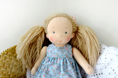 Clothes set for 11 inch (28 cm) Waldorf doll, including printable PDF sewing patterns and step-by-step tutorials for creating handmade doll outfits, perfect for DIY sewing projects and gifts.