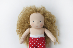 Clothes set for 7 inch (18 cm) Waldorf doll, including printable PDF sewing patterns and step-by-step tutorials for creating handmade doll outfits, perfect for DIY sewing projects and gifts.