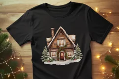 Christmas House Watercolor Winter Clipart Sublimation PNG Product Image 3