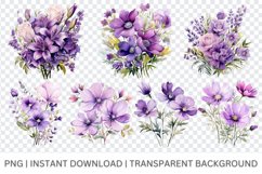 Purple flowers clipart, Watercolor Purple floral clipart Product Image 4