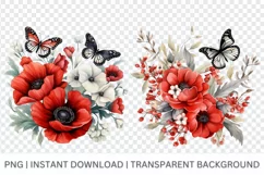 Watercolor Red Flower Garden Butterfly clipart Product Image 4