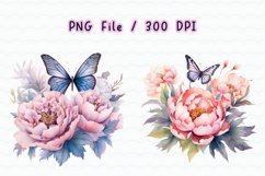 Peonies Butterfly Watercolor Sublimation Clipart Product Image 3