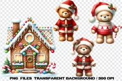 Watercolor Christmas Santa Bear Xmas Clipart Product Image 4