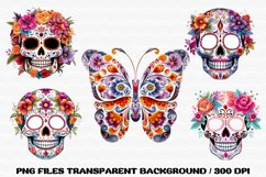 Skull Floral Halloween Sublimation PNG, Clipart Bundle Product Image 3
