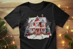 Christmas House Watercolor Winter Clipart Sublimation PNG Product Image 3