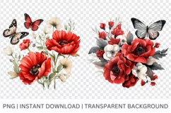 Watercolor Red Flower Garden Butterfly clipart Product Image 5