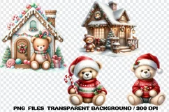 Watercolor Christmas Santa Bear Xmas Clipart Product Image 4