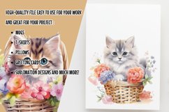 Kitten Flowers Wooden Basket Watercolor, Bundle Clipart PNG Product Image 2