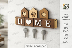 Wall Key Holder With Keychains Lasercut. Key Organizer SVG Product Image 1