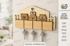 Wall Key Holder With Keychains Laser Cut. Key Organizer SVG Product Image 1