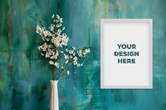 Frame mockup on grunge industrial wall with vase and flowers Product Image 1