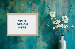 Frame mockup on grunge industrial wall with vase and flowers Product Image 1
