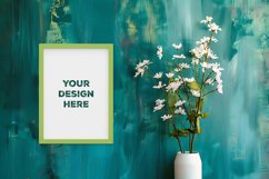 Frame mockup on grunge industrial wall with vase and flowers Product Image 1