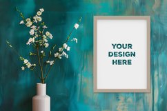 Frame mockup on grunge industrial wall with vase and flowers Product Image 1