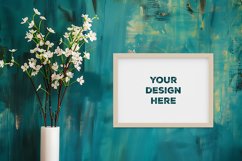 Frame mockup on grunge industrial wall with vase and flowers Product Image 1