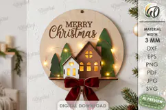 Christmas Village Round Sign Laser Cut. Wall Decor SVG Product Image 1