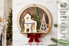 Christmas Village Round Sign Laser Cut. Wall Decor SVG Product Image 1