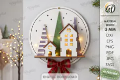 Christmas Village Round Sign Laser Cut. Wall Decor SVG Product Image 1