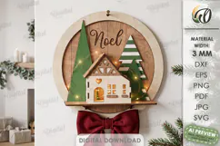 Wall Round Sign with 3D House Laser Cut. Christmas SVG Product Image 1