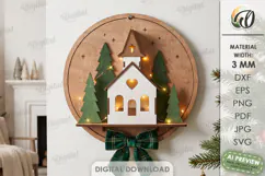 Christmas Village Round Sign Laser Cut. Wall Decor SVG Product Image 1